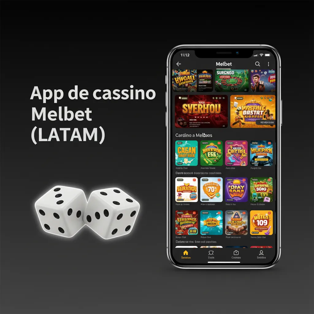 Tela do app Melbet LATAM com cassino: mesas ao vivo, roleta, blackjack, slots famosos e alternância esporte/cassino.