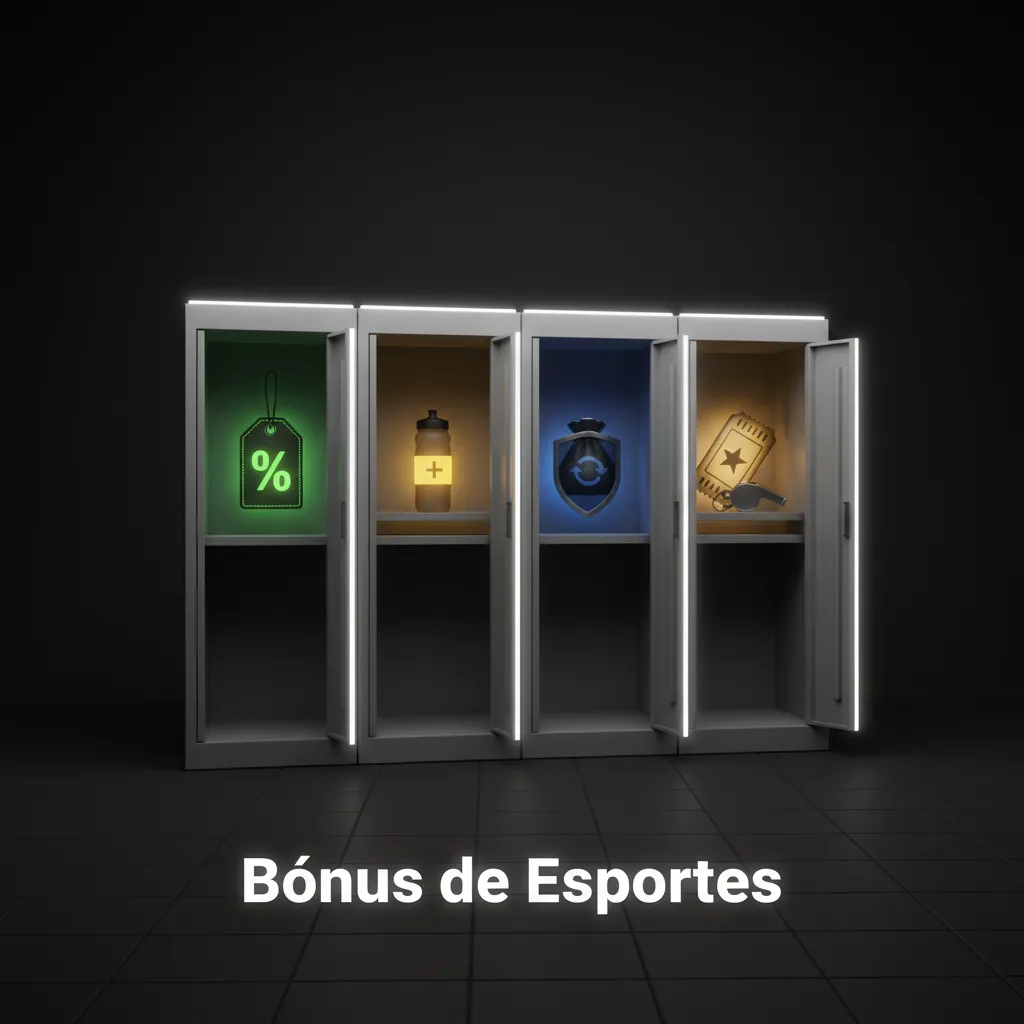 Banner Bônus de Esportes: 1º depósito 100% até R$1200, acumulada segura, recarga semanal, cashback e odds turbinadas.