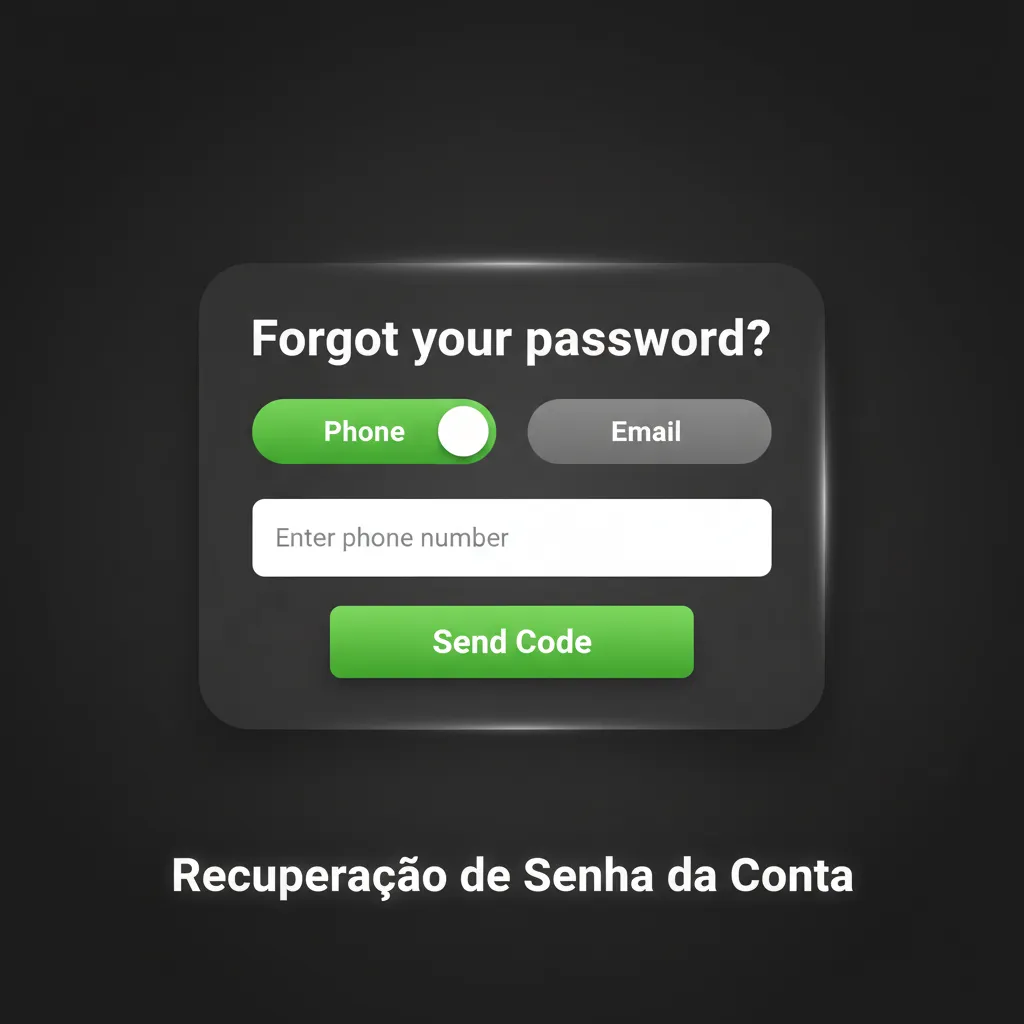 Ilustração de recuperação de senha: toque em Esqueci, informe e-mail/telefone, receba código, crie nova senha e ative 2FA