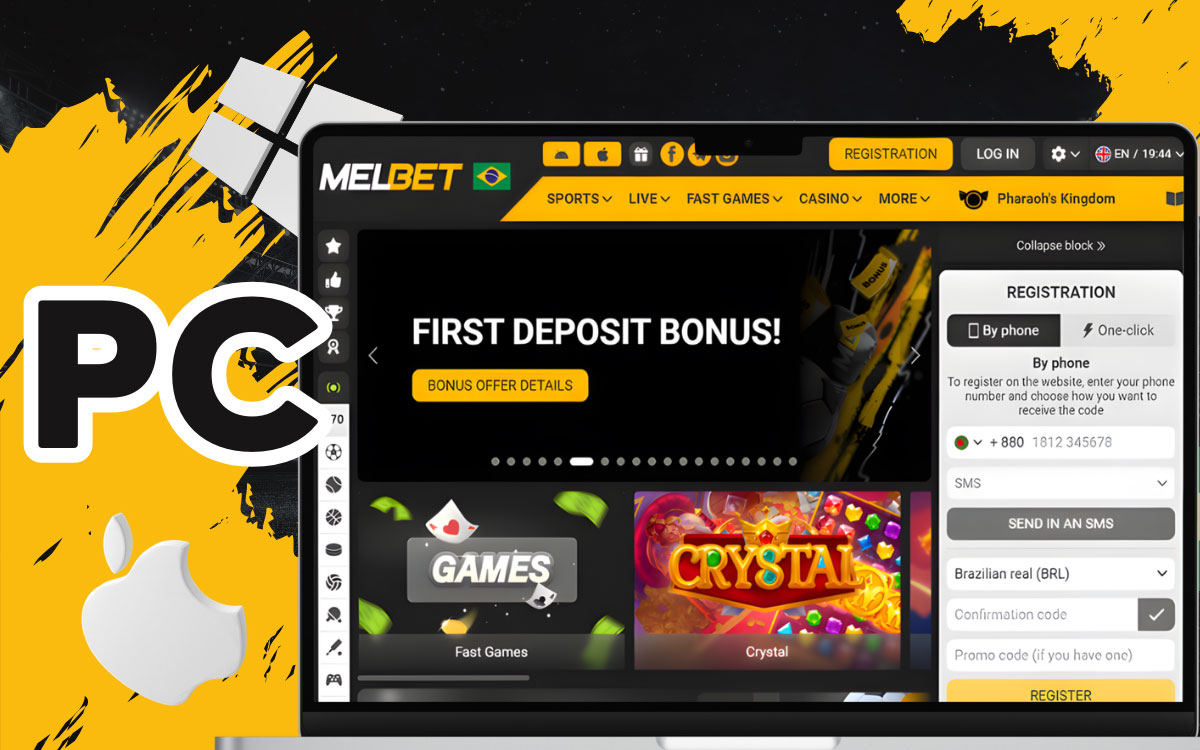 Tela de computador mostrando site de apostas acessível em Windows e macOS sem necessidade de aplicativo desktop